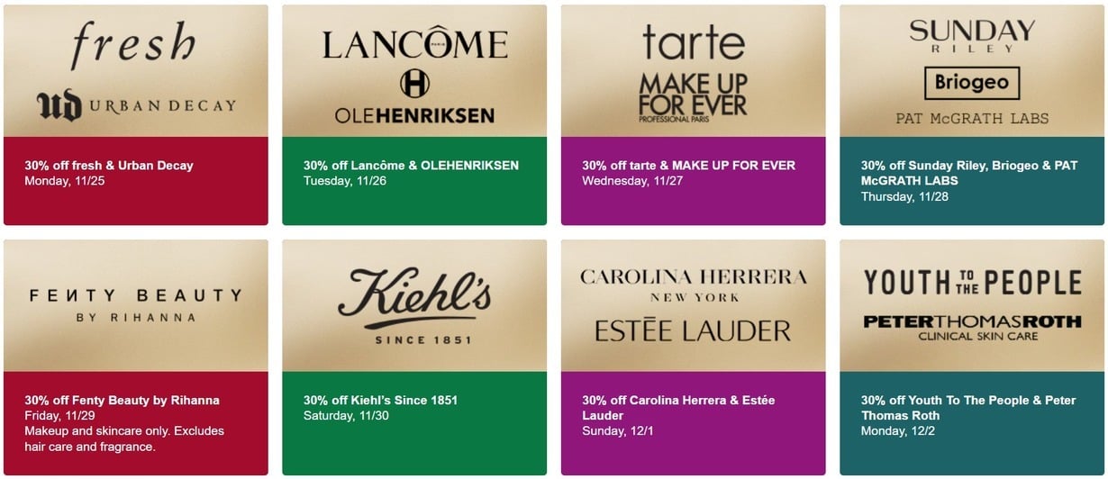 Sephora Cyber Week 2024 daily brand deals
