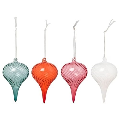 IKEA Vinterfint glass tree baubles in aqua, orange, pink and clear
