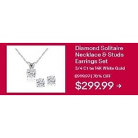 Diamond Solitaire Necklace & Studs Earrings Set