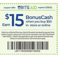 Earn $15 BonusCash when you buy $50