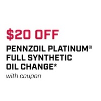 $20 OFF Pennzoil Platinum Full Synthetic Oil Change