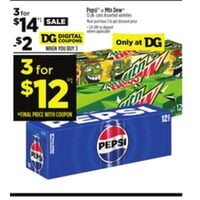 Pepsi or Mtn Dew 3 for $12