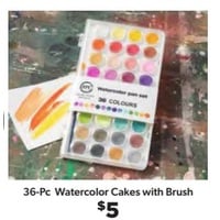 36-Pc Watercolor Cakes with Brush
