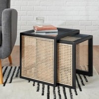 StyleWell Odell Cane Nested Accent Tables in Black/Rattan (Set of 2)