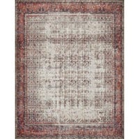 LOLOI II Layla Ivory/Brick 7 ft. 6 in. x 9 ft. 6 in. Distressed Bohemian Printed Area Rug