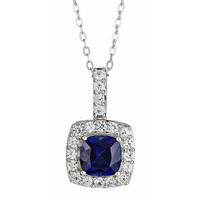 Sterlings Silver Cushion Created Blue Sapphire Birthstone Pendant