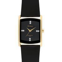 Armitron Mens Watch w/Goldtone Case, Swarovski Crystal Black Dial and Leather Band