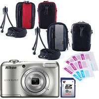 Nikon Silver COOLPIX L27 Digital Camera with 8GB Memory Card and Camera Case Kit