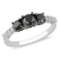 1 Ct. TW Enhanced Black Diamond 10K White Gold Three Stone Ring
